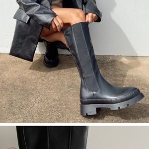 Princess Polly knee high lug tread black platform boots